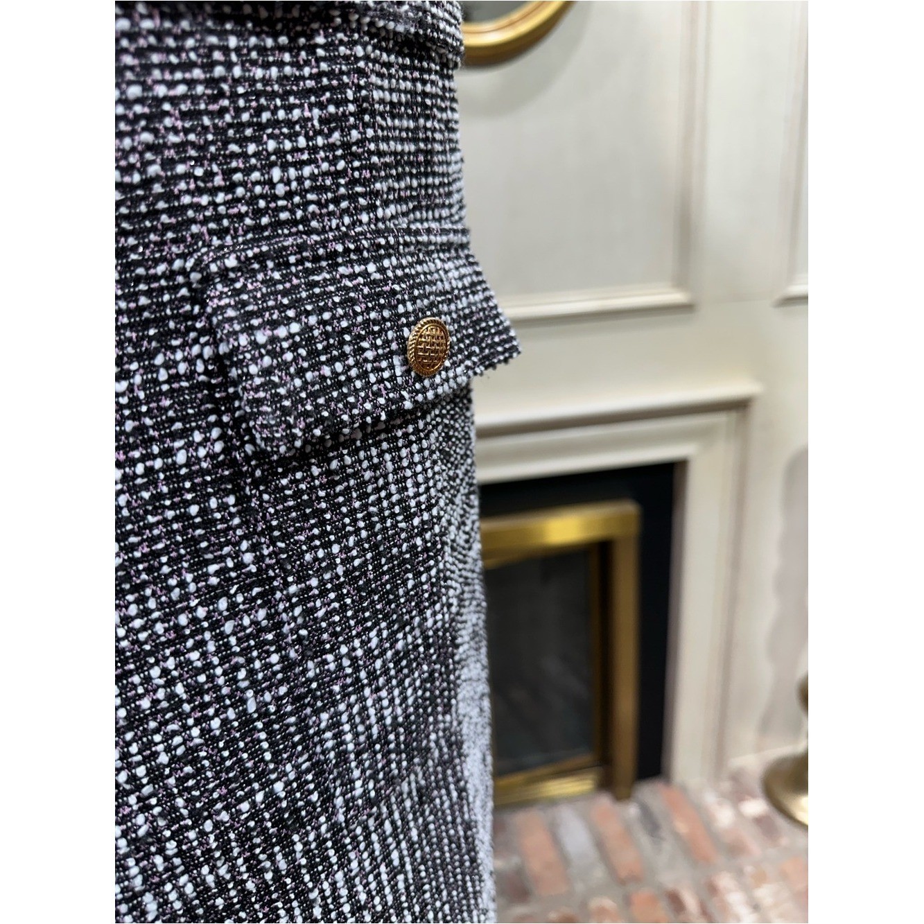 Hobemty Shift Dress M Black White Tweed Metallic Old Money Preppy Clueless