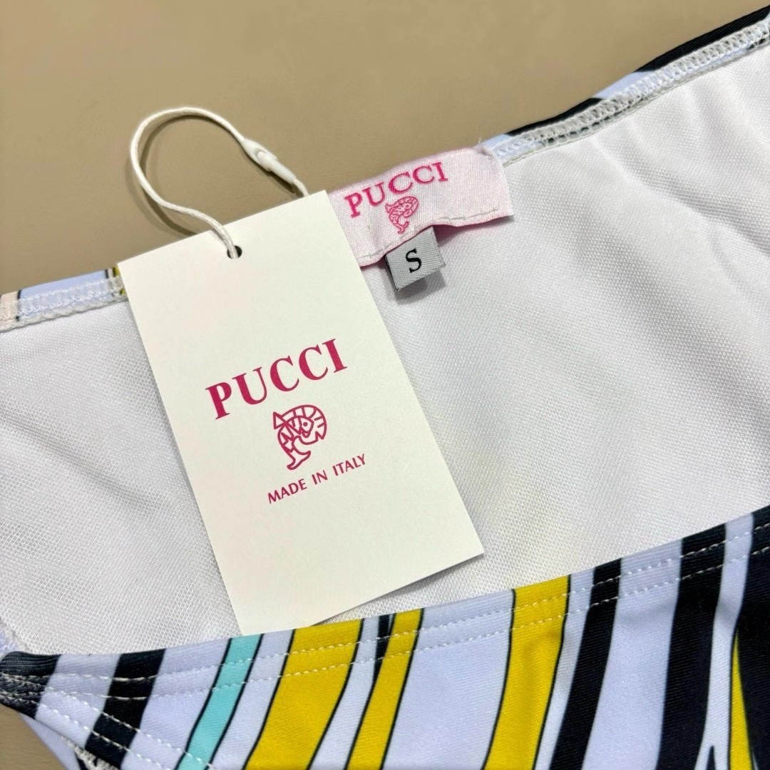 Emilio Pucci Pale Blue Multi Swirl Print Tie Side Two Piece Bikini Set