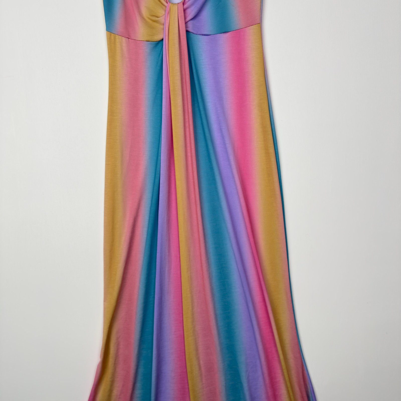 Maia Rainbow Ombre Maxi Dress S Sleeveless Deep V-Neck USA Made Polyester Blend