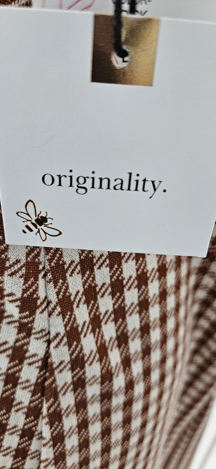 Originality Brick/Cream Check Halter Dress V Neck Tie back, Stretch, XL USA NWT