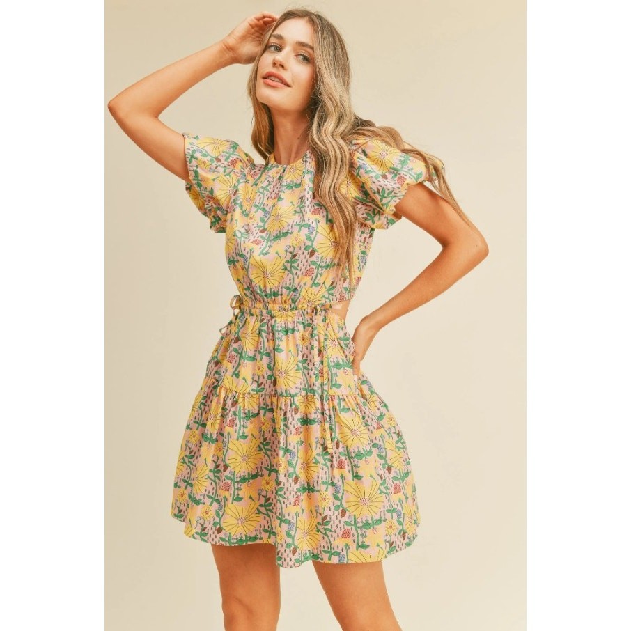 NWT &merci Women’s Lillian Cut-Out Pink/Yellow Floral Summer Mini Dress M