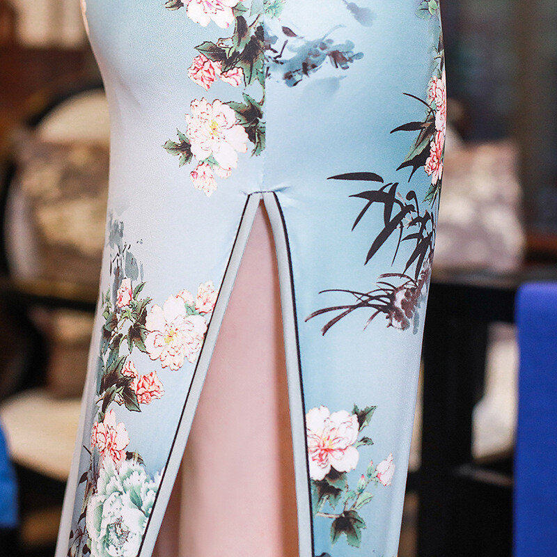 Women Spring Summer Silk Cheongsam Chinese Traditional Qipao Evening Frock Gowns