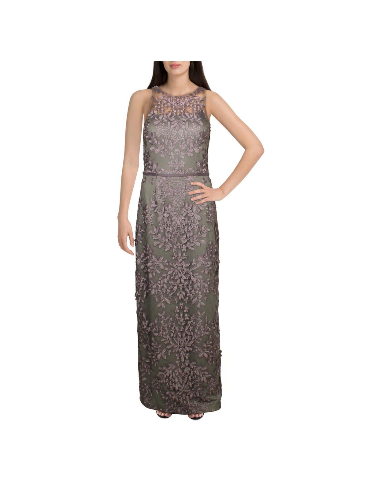 JS COLLECTION Womens Gray Sleeveless Halter Full-Length Evening Sheath Dress 4
