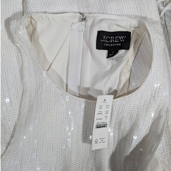 J. Crew Collection White Sequin Fringe Maxi Dress Formal Evening Gown Size 2