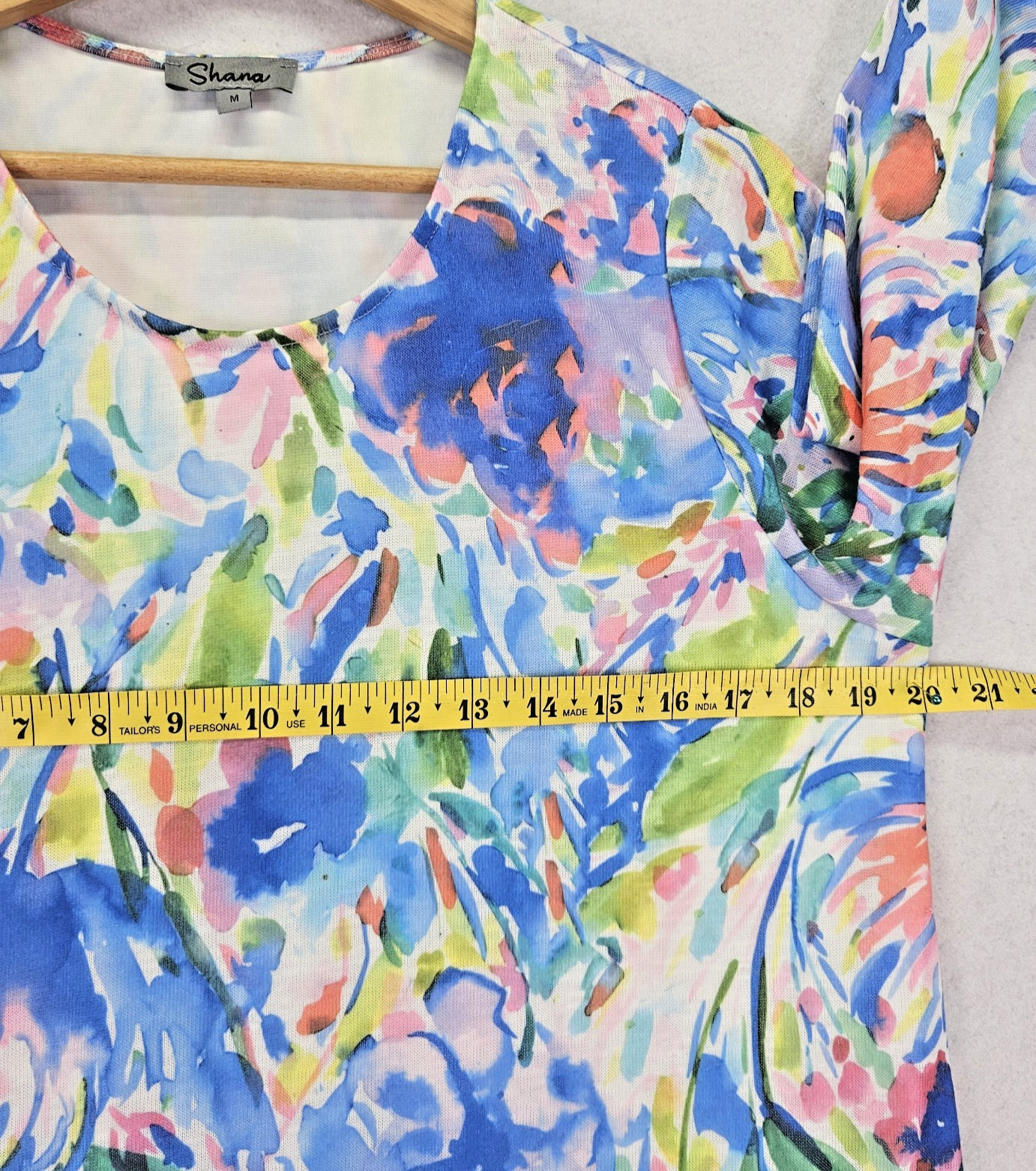 Shana Shift Dress Womens Medium Multicolor Floral Art To Wear 3/4 Sleeve Pockets