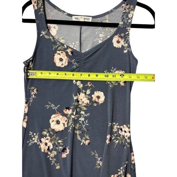 Wallflower Womens Floral V-Neck Sleeveless Skater Mini Dress Blue Peach Small