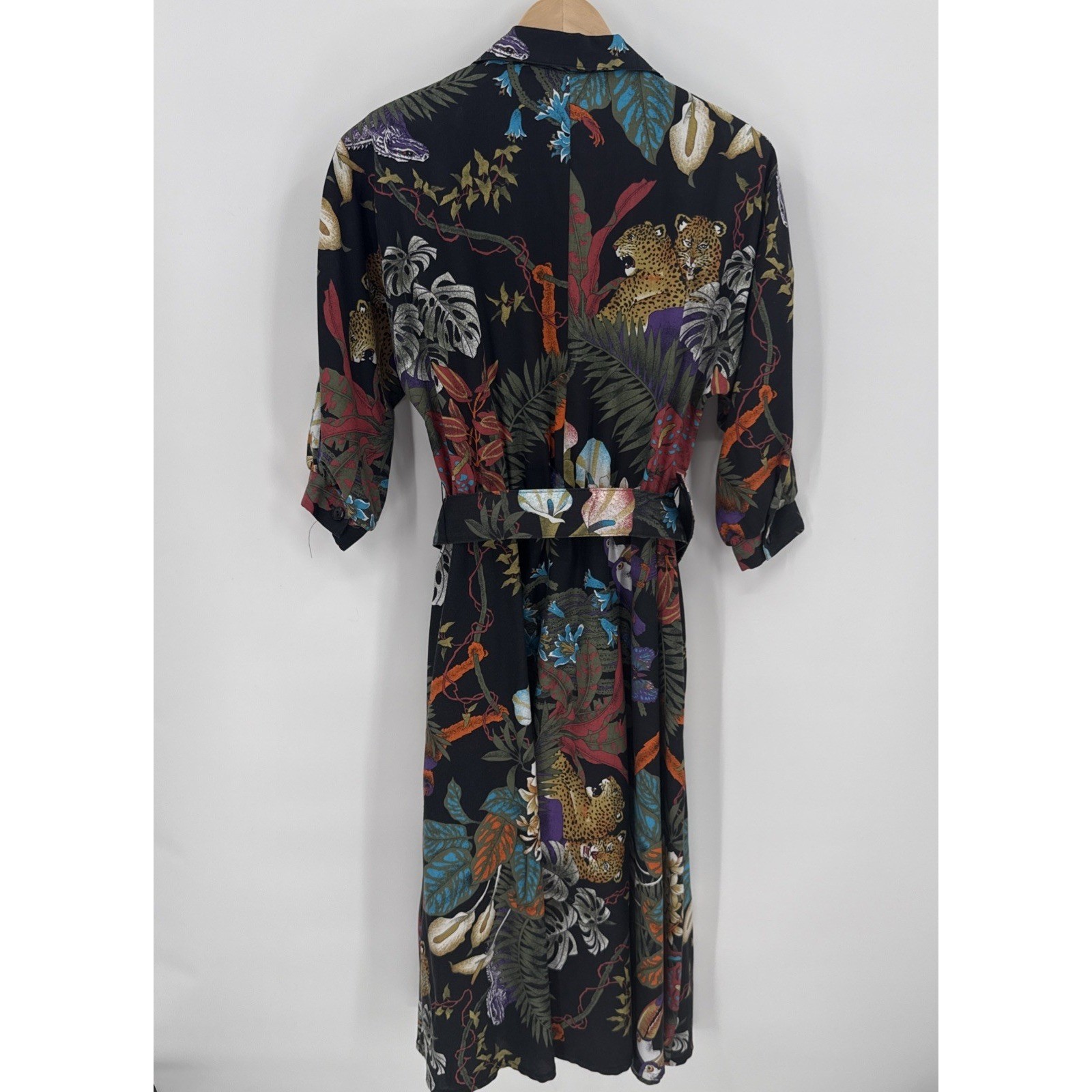 Vintage Womens Amy Deb Safari Leopard Art Midi Dress Size S/M Retro 80’s