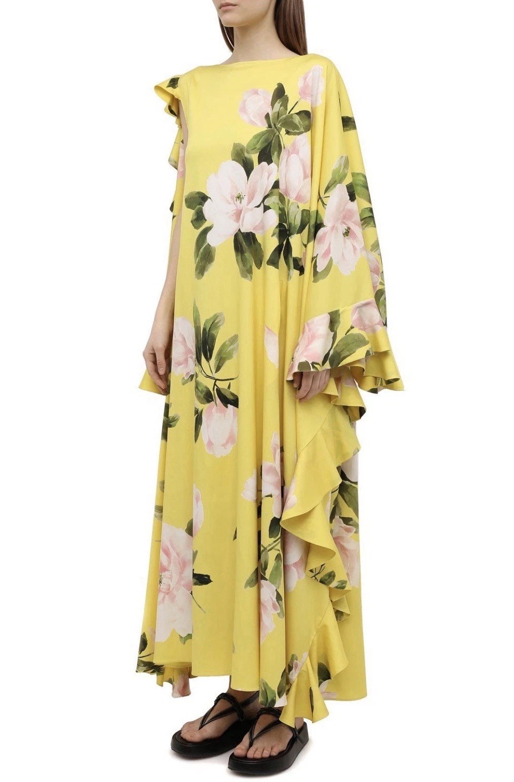 VALENTINO RUNWAY YELLOW FLORAL RUFFLE DRESS IT 40
