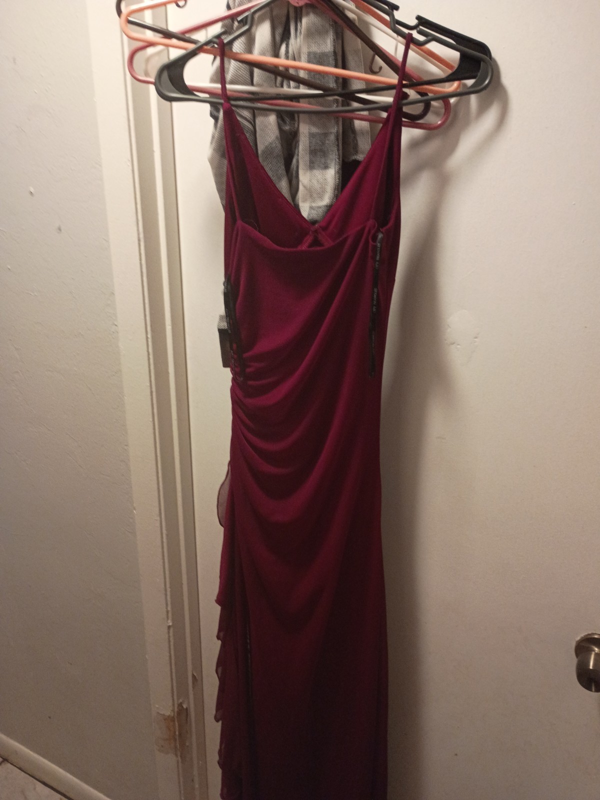 My Triangles Burgundy Sheer Ruched Long Sheath Dress Sleeveless Size S