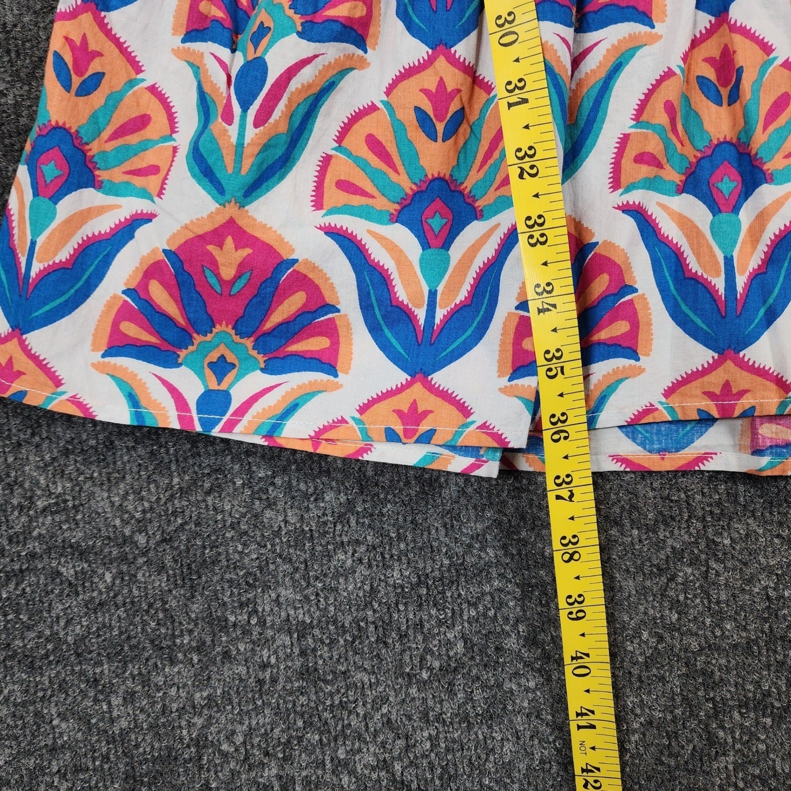 Printfresh Women Boho Cottagecore Resort Vacation Cotton Belted Mini Dress M NWT