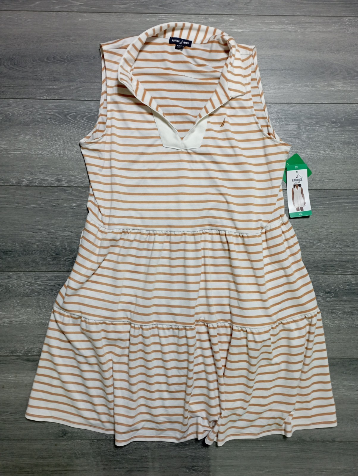Nautica Polo Collar Dress Womens X-Large Striped V-Neck Sleeveless Summer