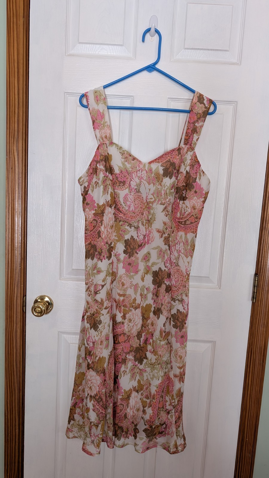 Connected Woman Flowing Dress Pink Ivory Brown Floral Straps Stretch Panels 18W