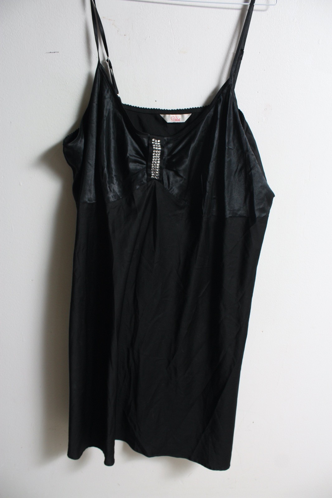 Womens Satin Diamante Trim Slip Dress – Black – Size 24 26 (n44)