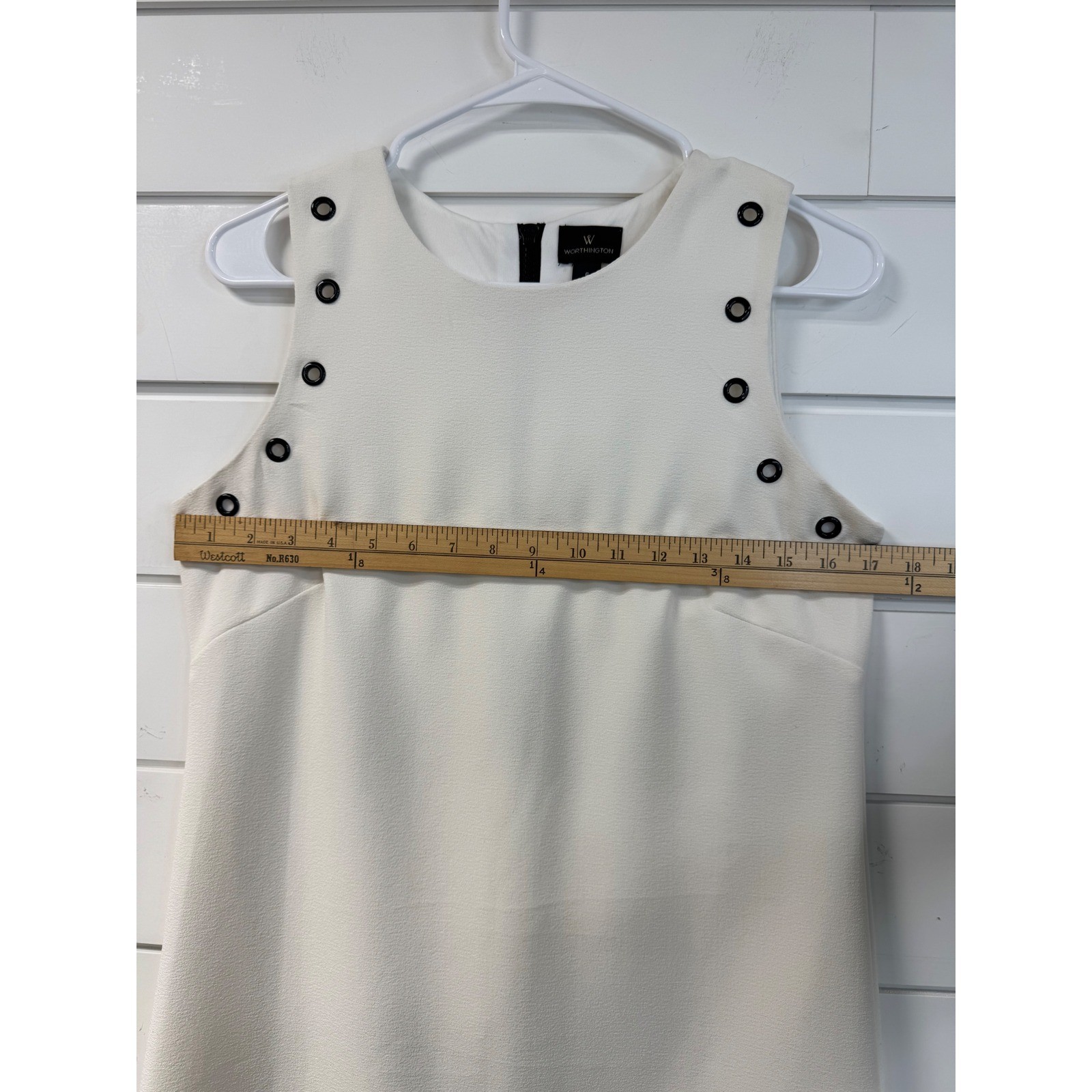 Worthington Womens Ivory White Grommet Sleeveless Shift Dress Size 6 Exposed Zip