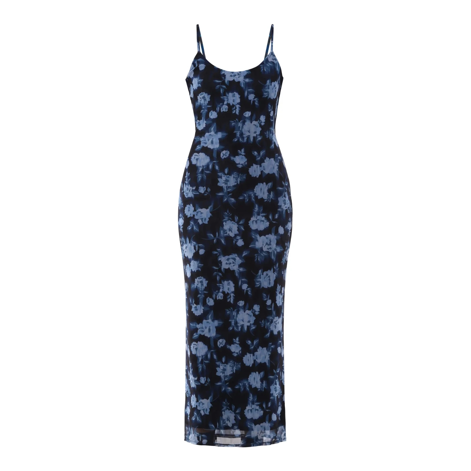 No Boundaries Womens Dress Size L 12-14 Floral Mesh Maxi Gem Slate Vacation Fest