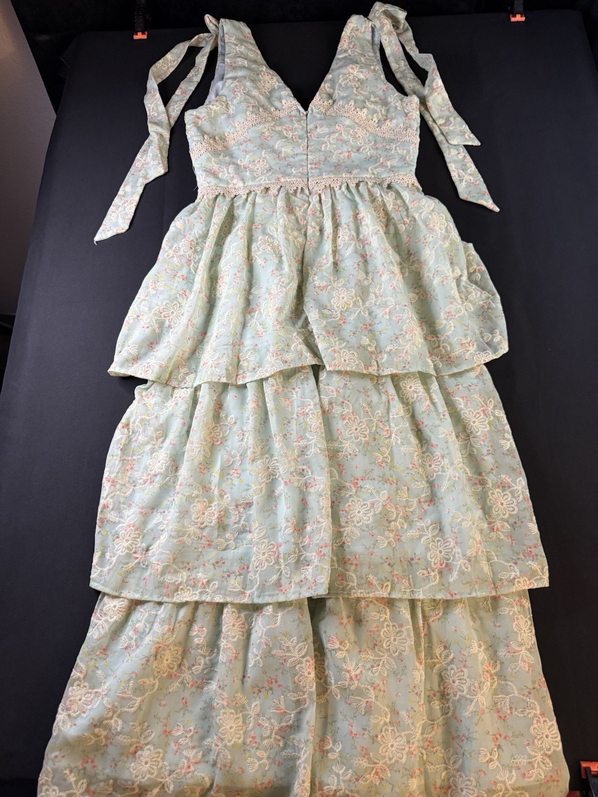 Just Me Mint Green Floral Lace Tiered Midi Dress Size Small Romantic Cottagecore