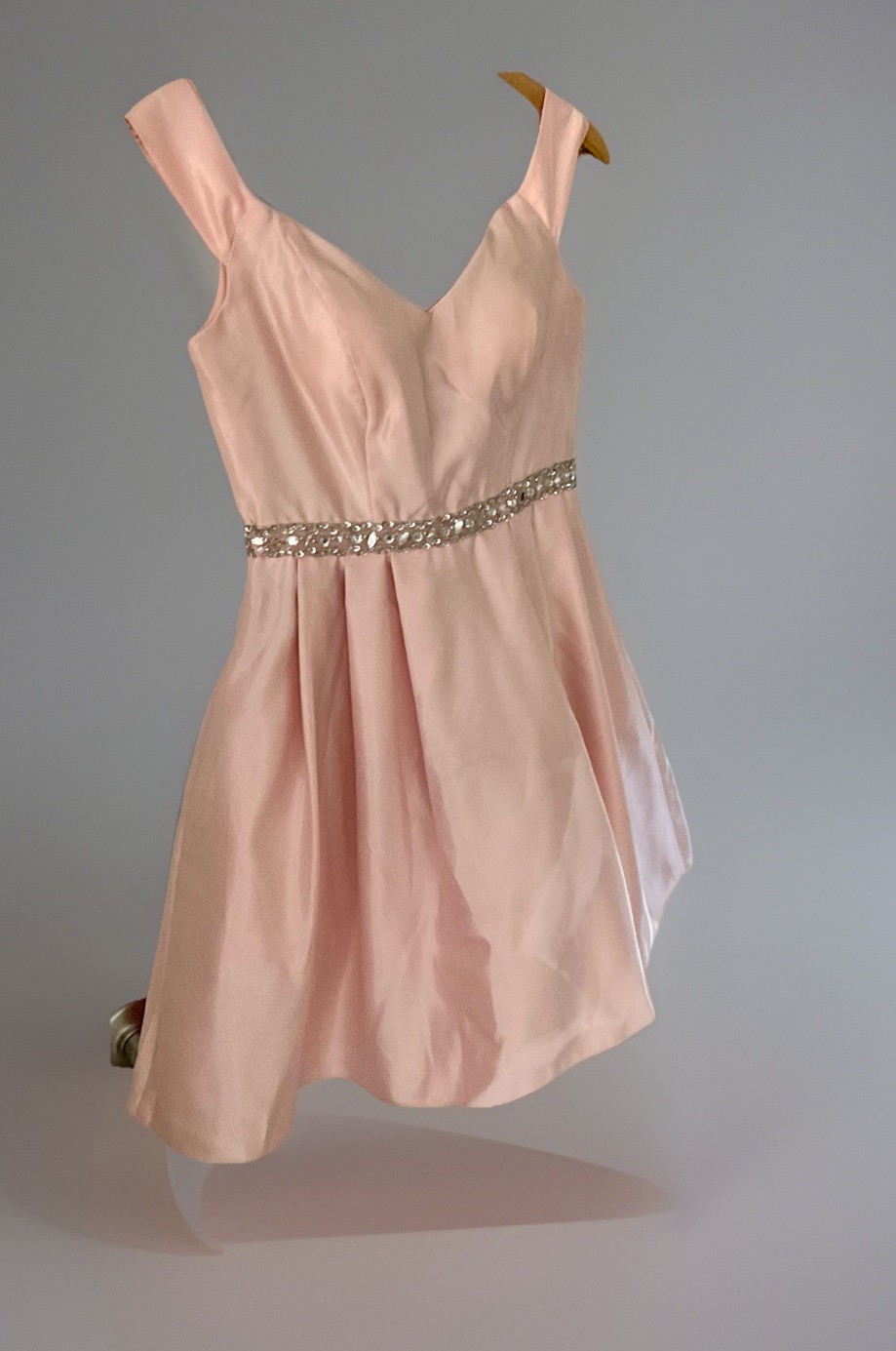 Cindy Collection Fit N Flare Dress Mini Pink Satin Rhinestone Prom Wedding Gown