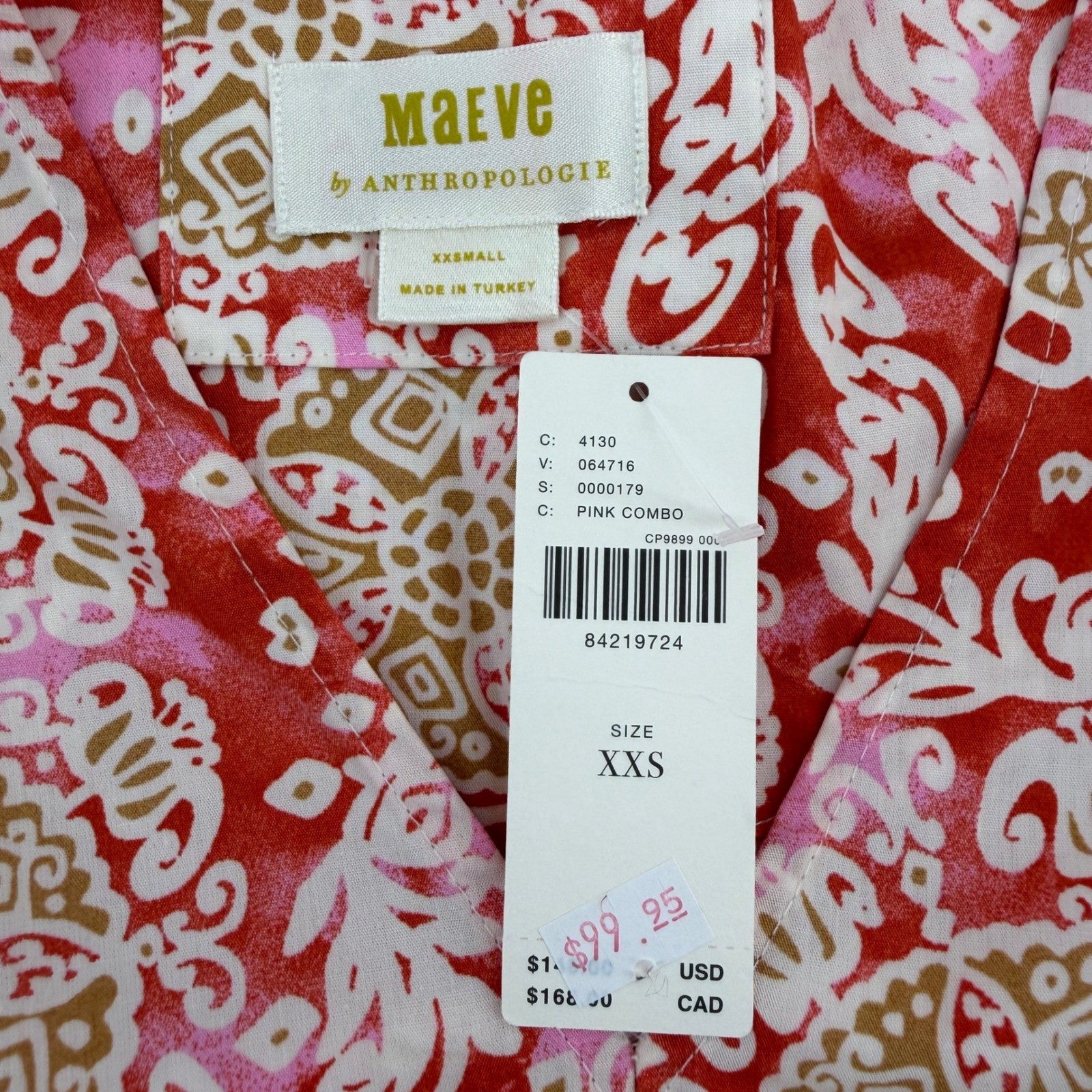 NWT Maeve Anthropologie Printed Flutter Sleeve Babydoll Maxi Dress XXS Cotton
