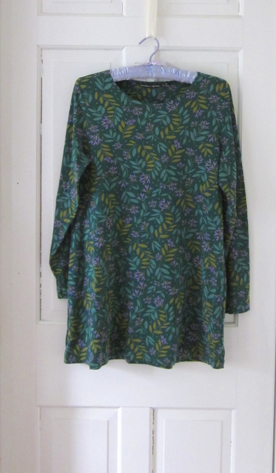 Gudrun Sjoden Leaf Tunic Dress Greens Lavender Organic Cotton Size M Lagenlook