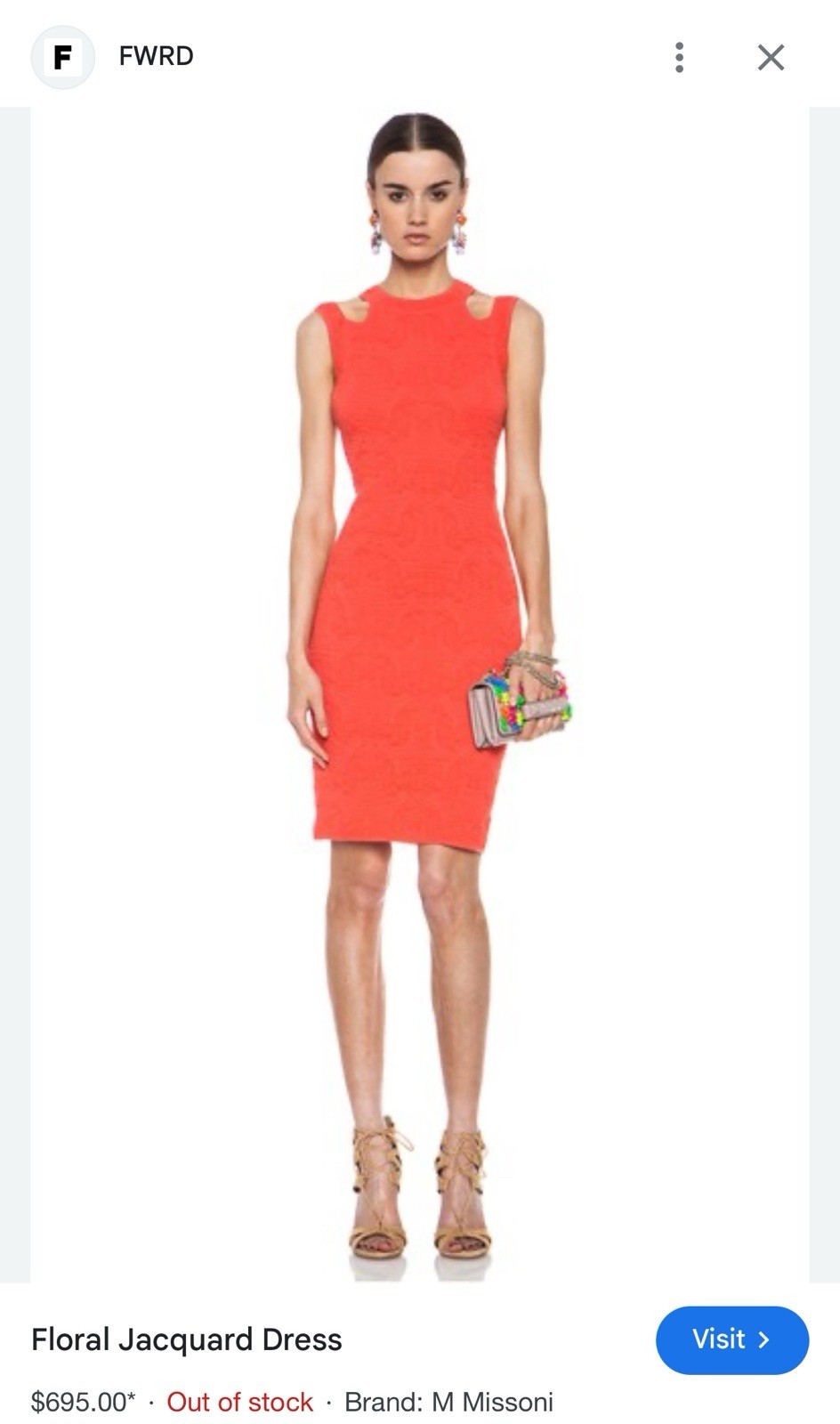 $695 M MISSONI Coral Pink Floral Cut-Out Neck Jacquard Knit Bodycon Dress 40 US4
