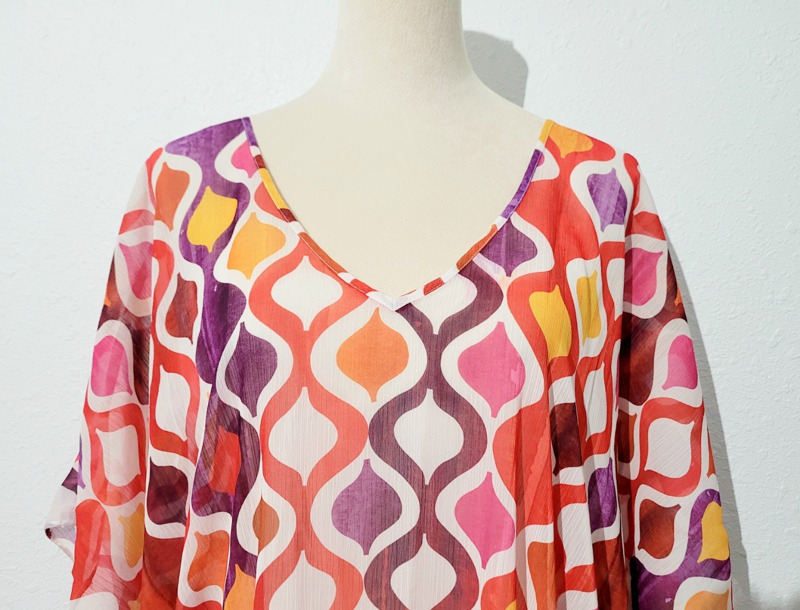 Trina Turk Sheer Beach Cover Up Kaftan Poncho Swim Coverup Geometric Size Large