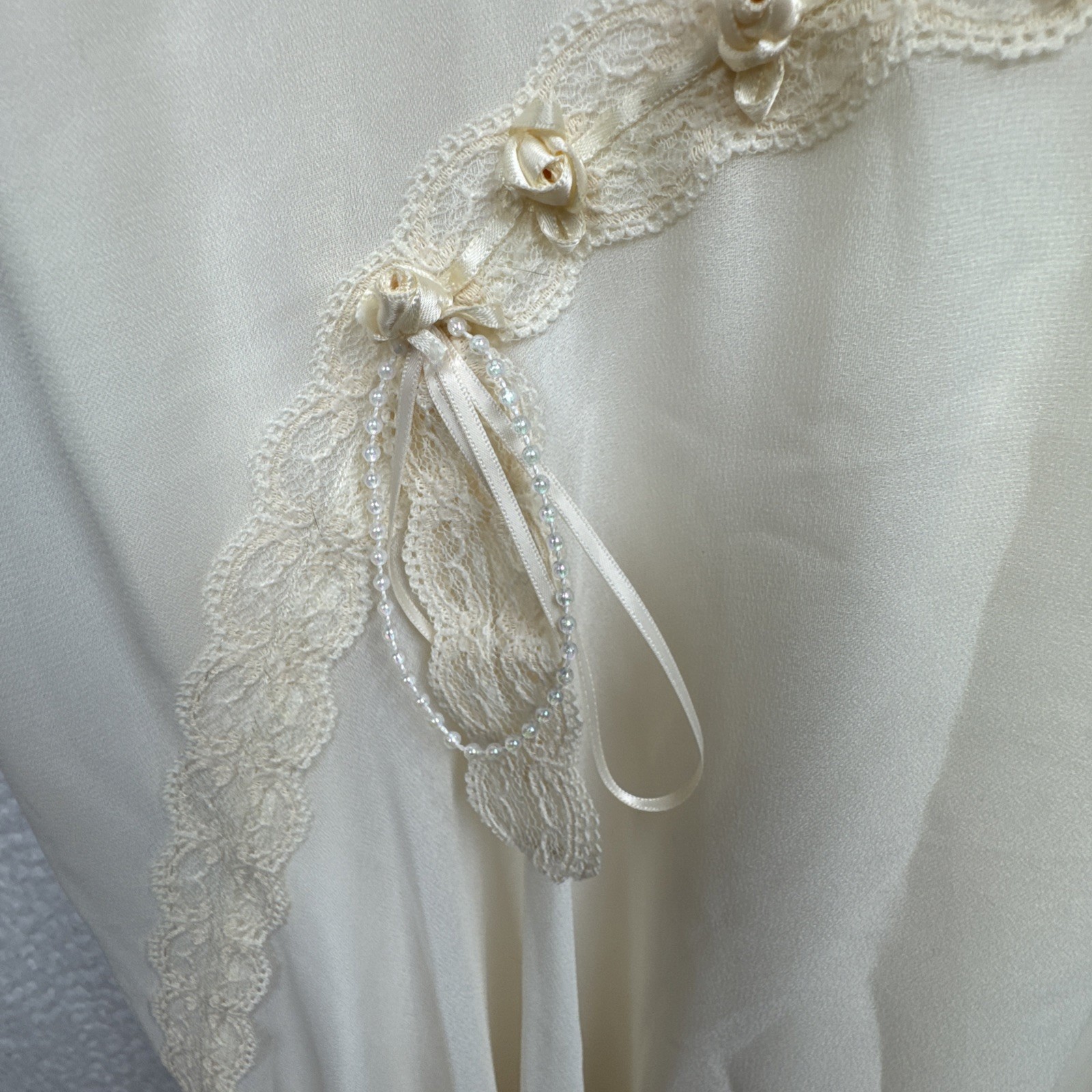 Women’s Ivory Cream Lace Bead Accent Maxi Dress Cottagecore Bridal Elegant