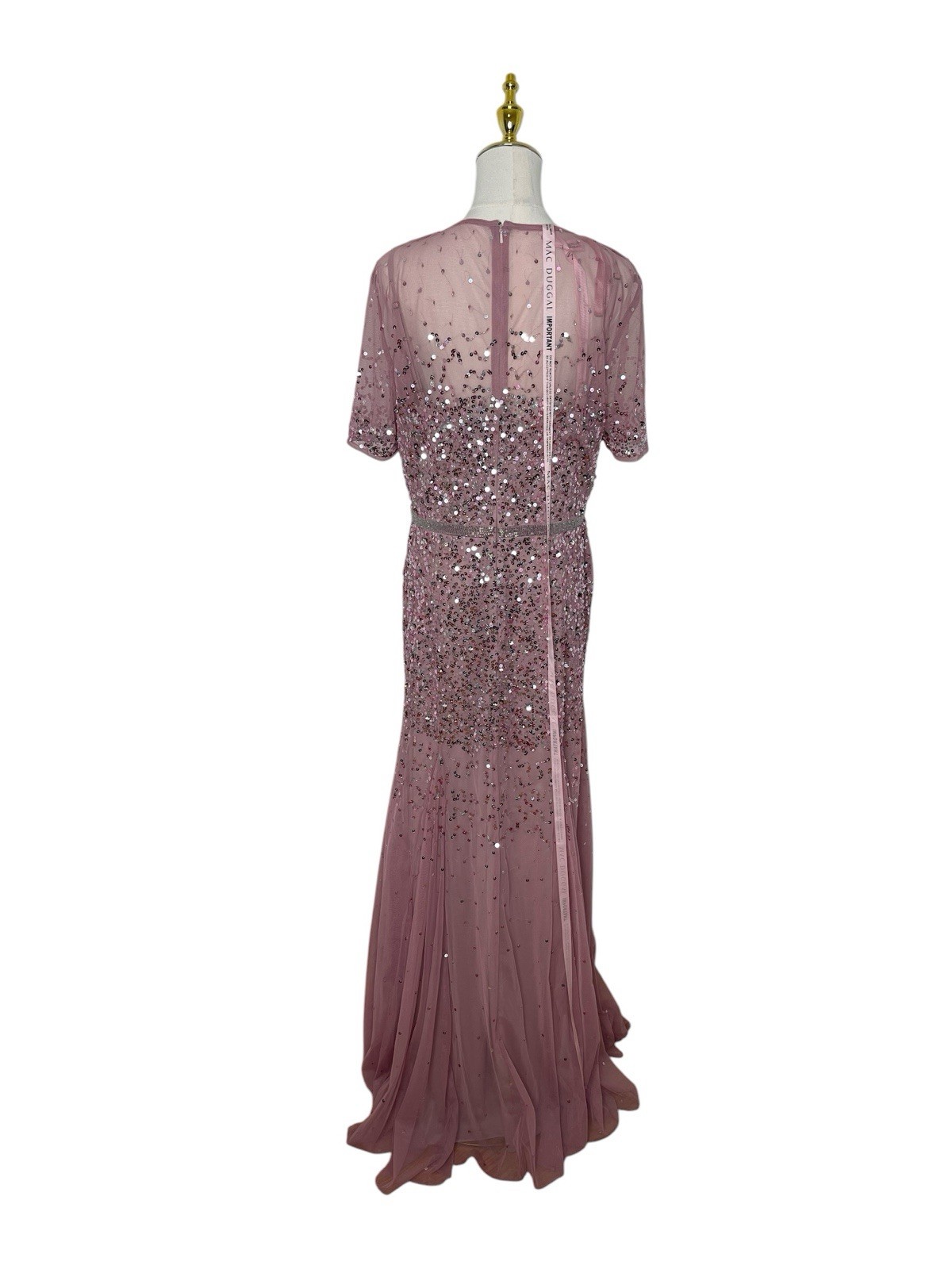 Mac Duggal 93909 Short Sleeve Embellished Tulle Gown Rosewood Size 12 $598