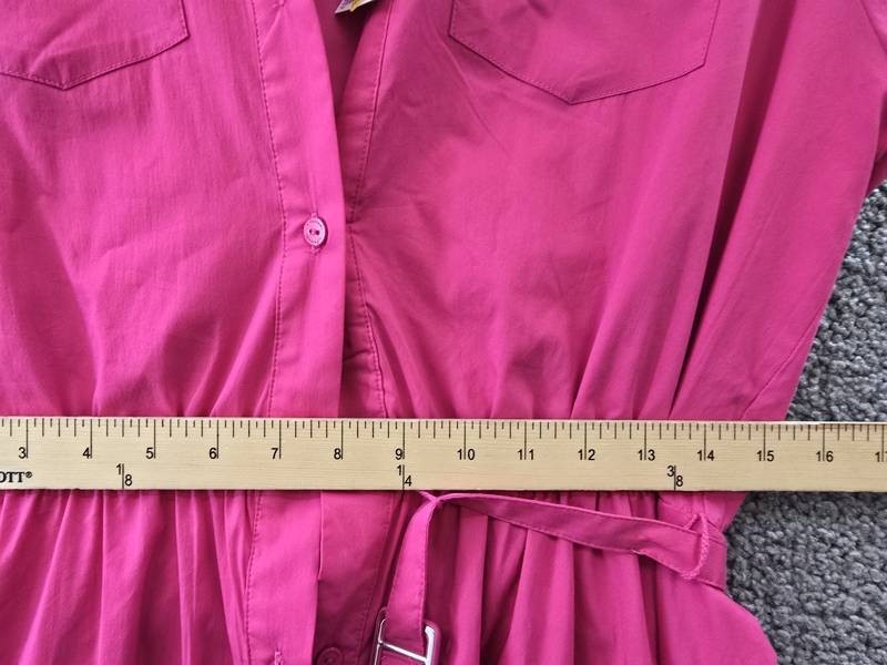 T Tahari Spread-Collar Button-Front Midi Dress Women’s 12 Tulip Pink Belted