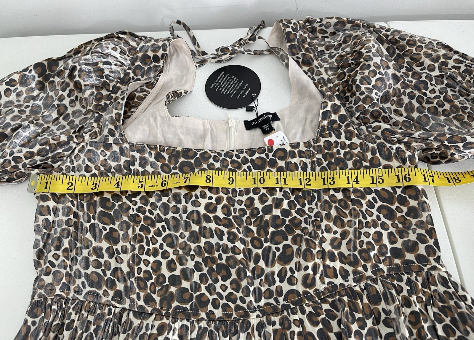 Mittoshop Long Sleeve Babydoll Mini Dress Size M Leopard Print NWT