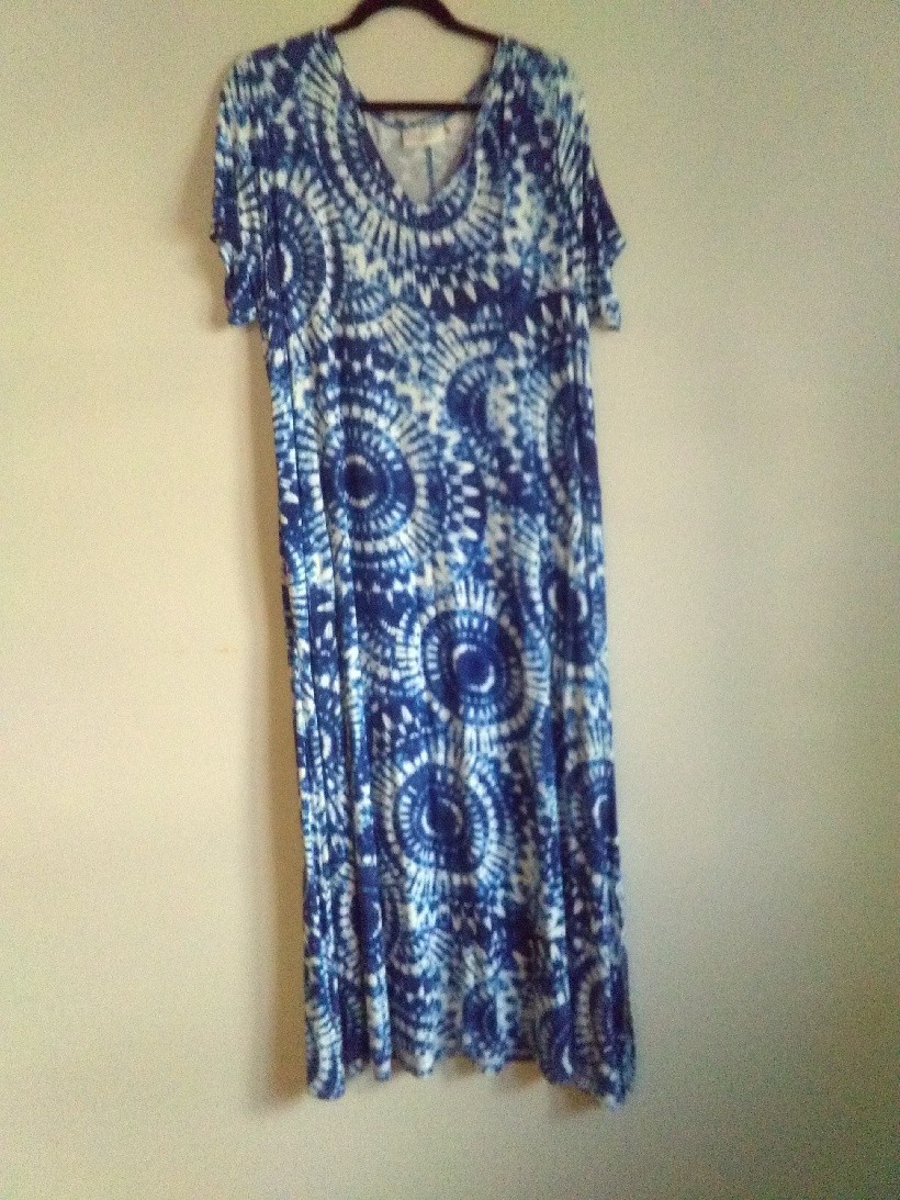 NWOT Belle by Kim Gravel Blue Splash Boho Tie-Dye Maxi Dress XL
