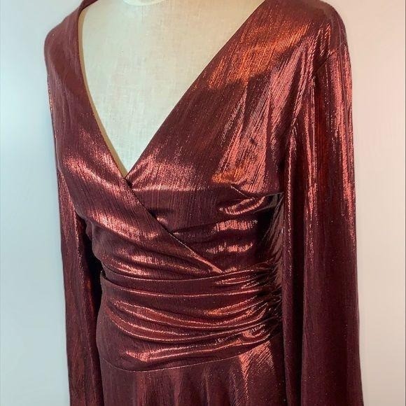 Keepsake The Label Never Again Metallic Berry Faux Wrap Dress Asymmetrical New