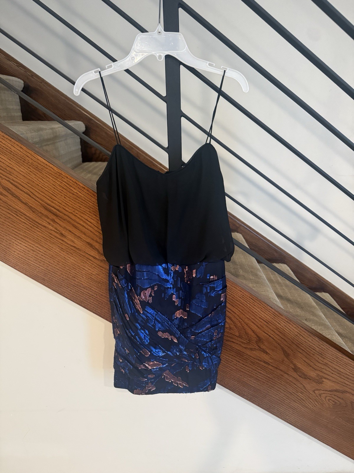 Aqua Black Top Blue and Copper Sequin Skirt Cocktail Dress