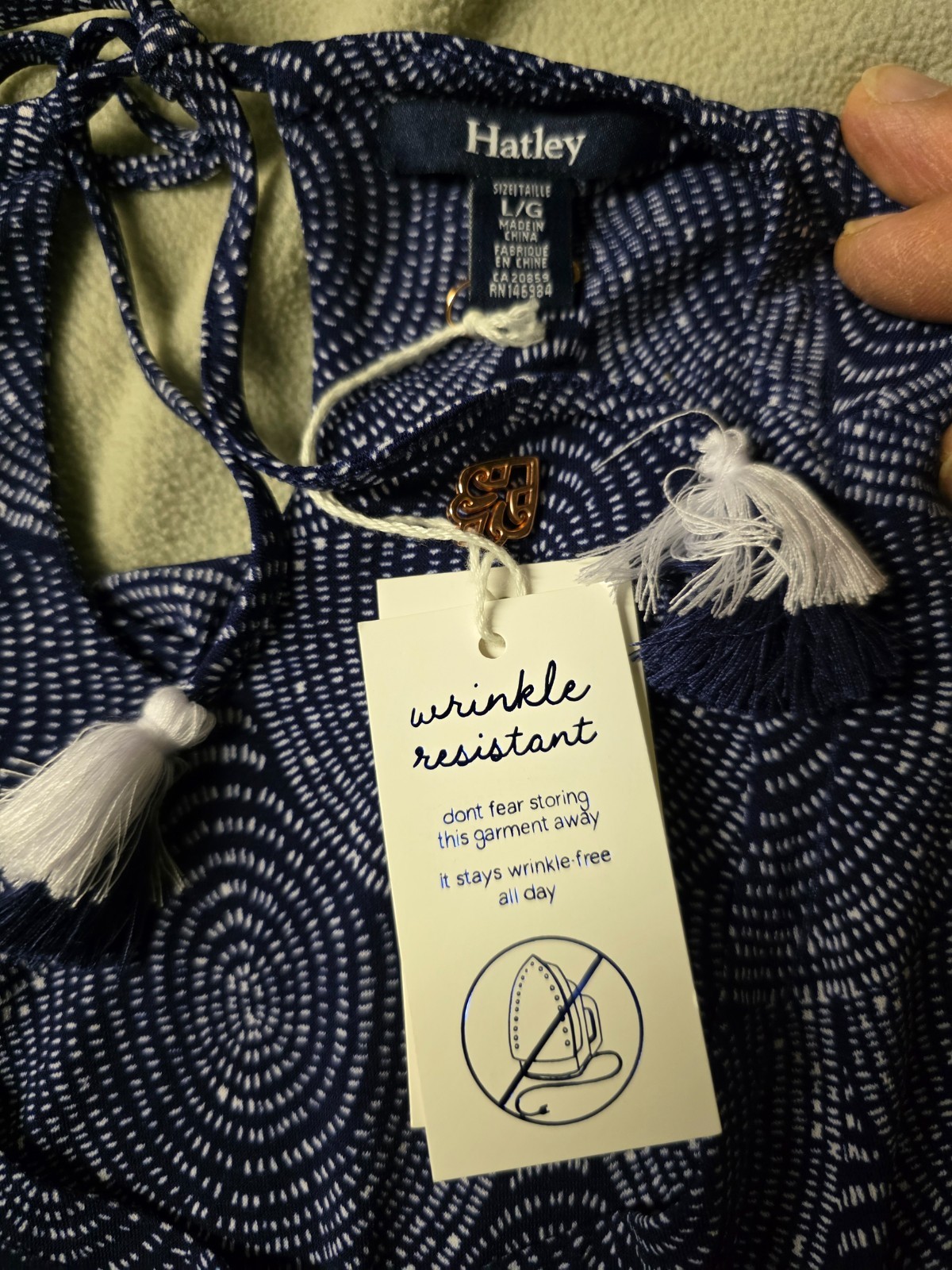 NEW- Hatley Large Regular Navy Blue with White Roberta Dress