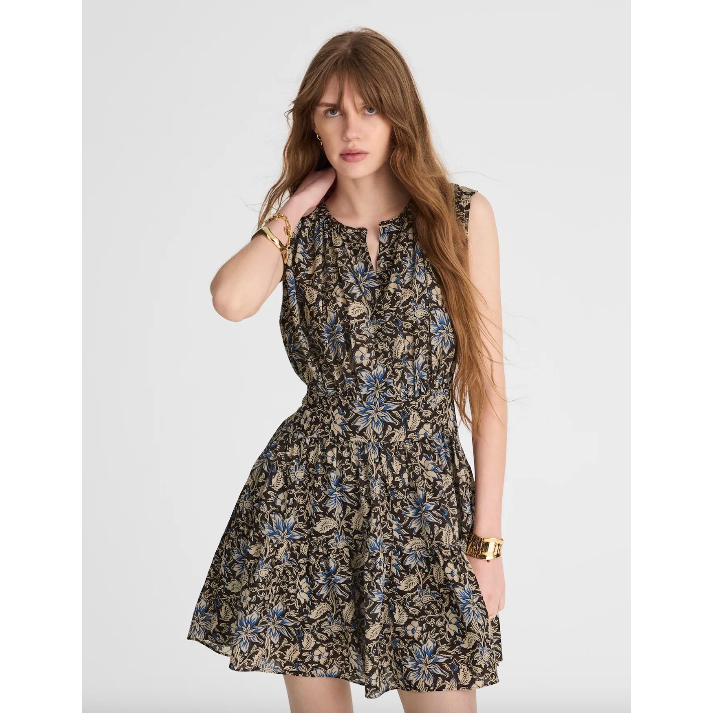 Madewell Gathered Button Front Mini Dress Floral Dark Carob Boho Cottage XS NWT