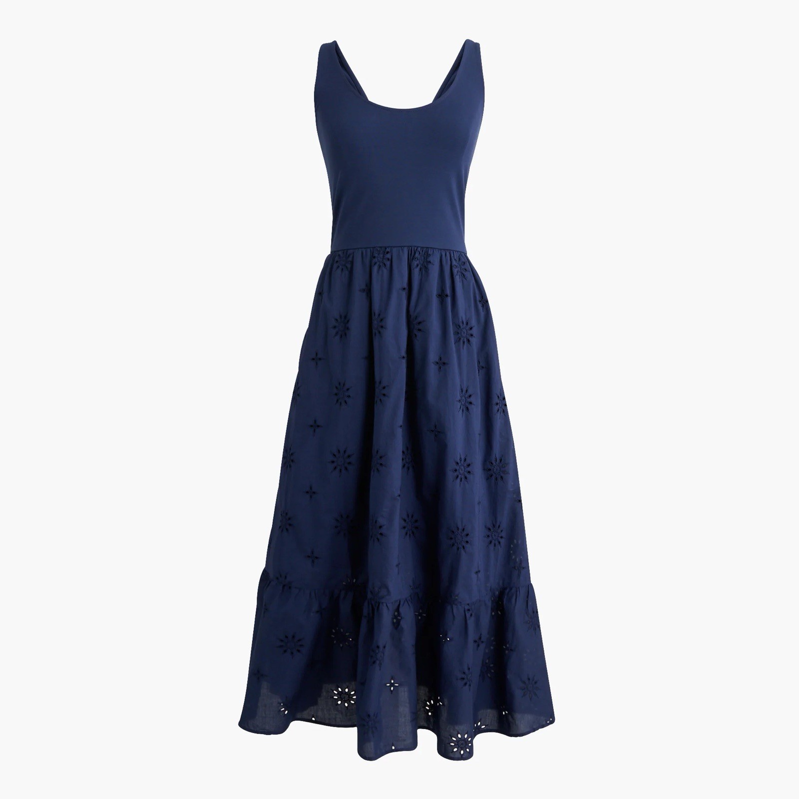 J. Crew Antique Navy BL7232 XXS Eyelet mixed media midi dress