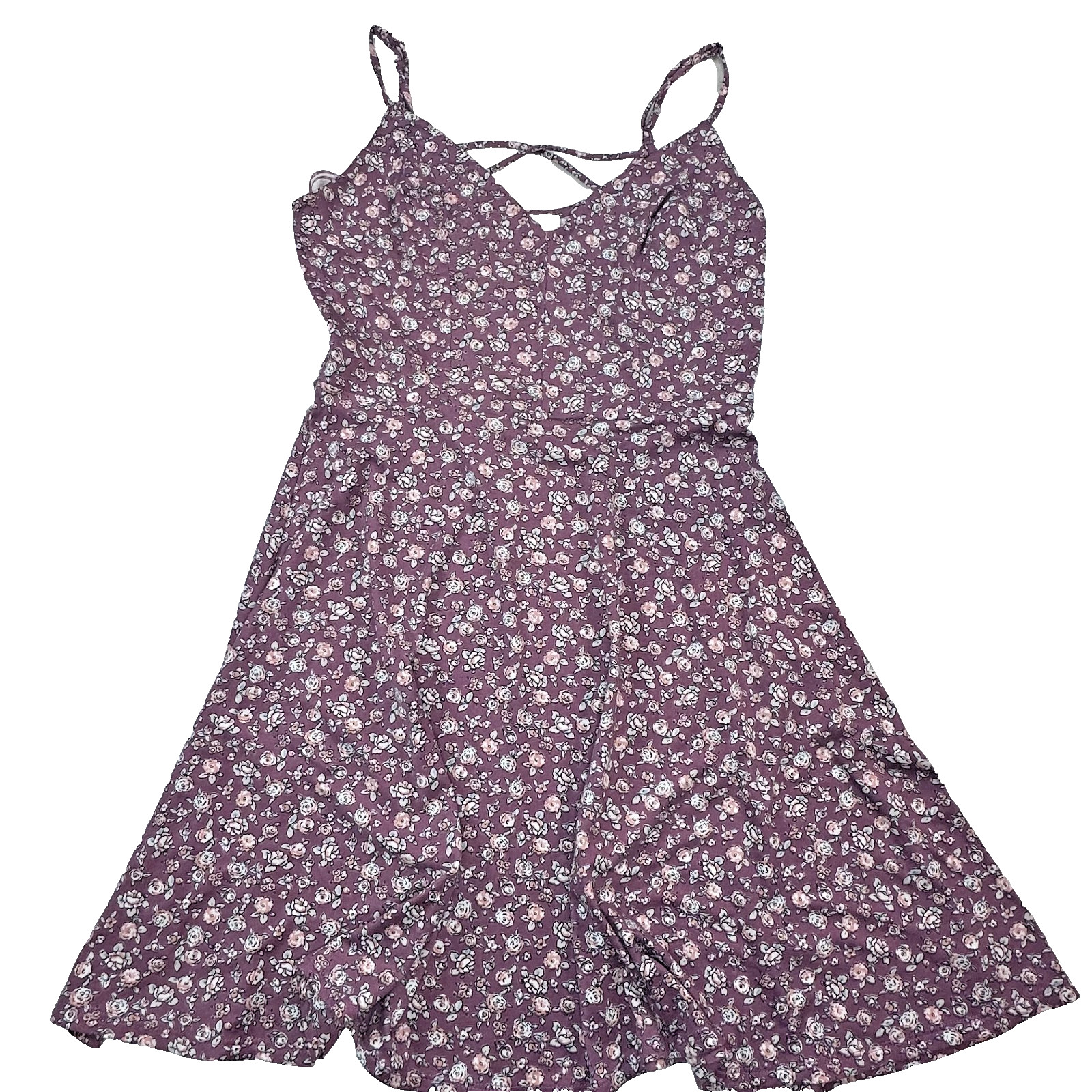 Nine Britton Purple Floral Fit & Flare Dress M Crisscross Back Tie Waist