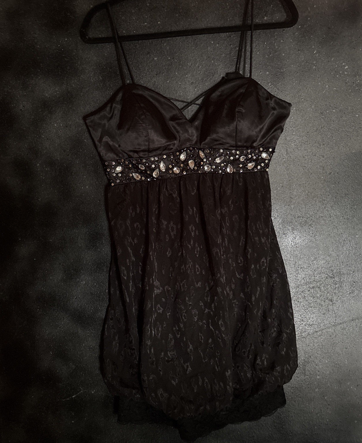 SL Fashions Sequins Beads Black Cocktail Party Dress 14 Lace Hem Tie Back SEXY