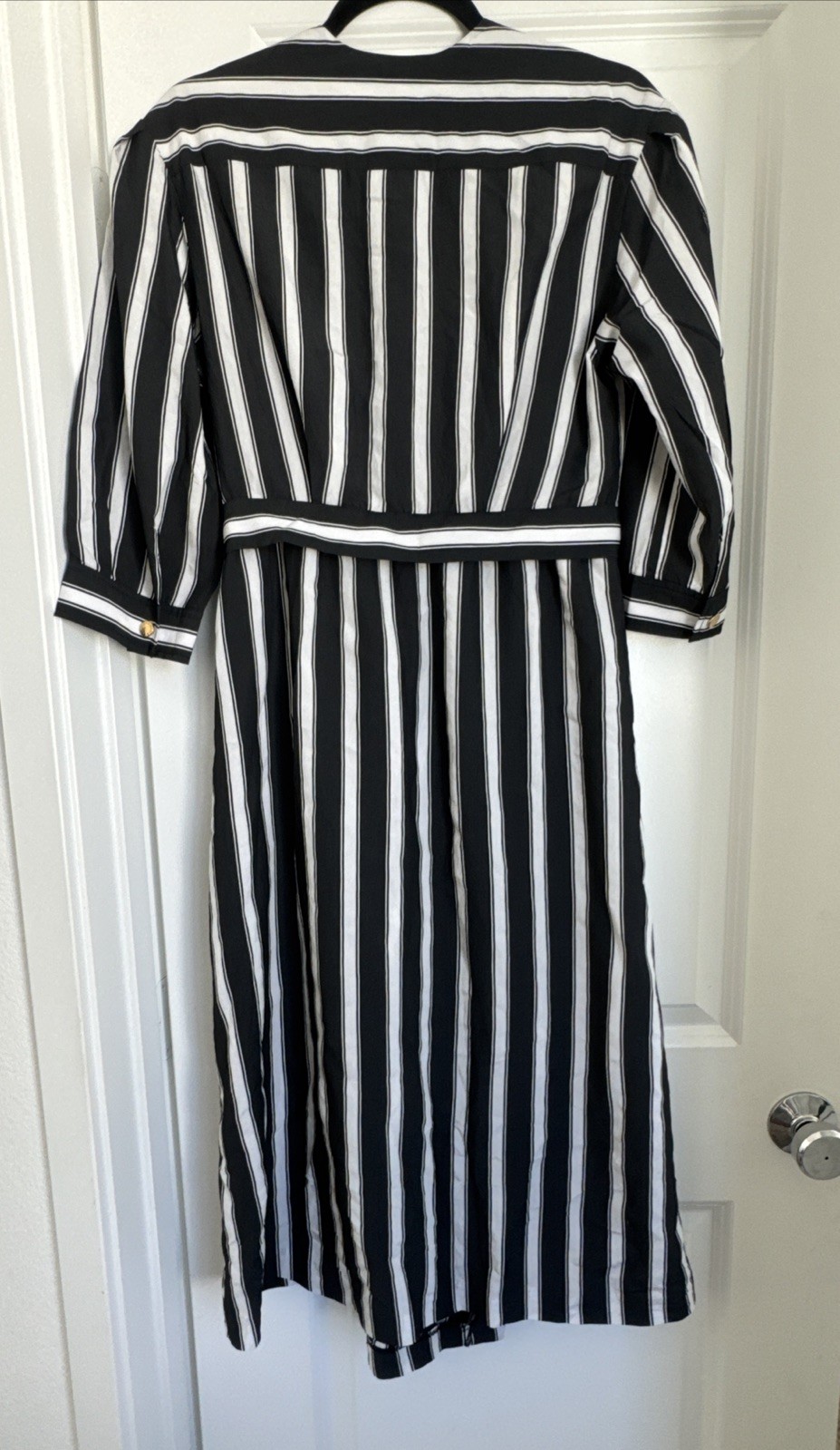 Sandro Carl Striped Midi Wrap Dress In Black White Size 38EU