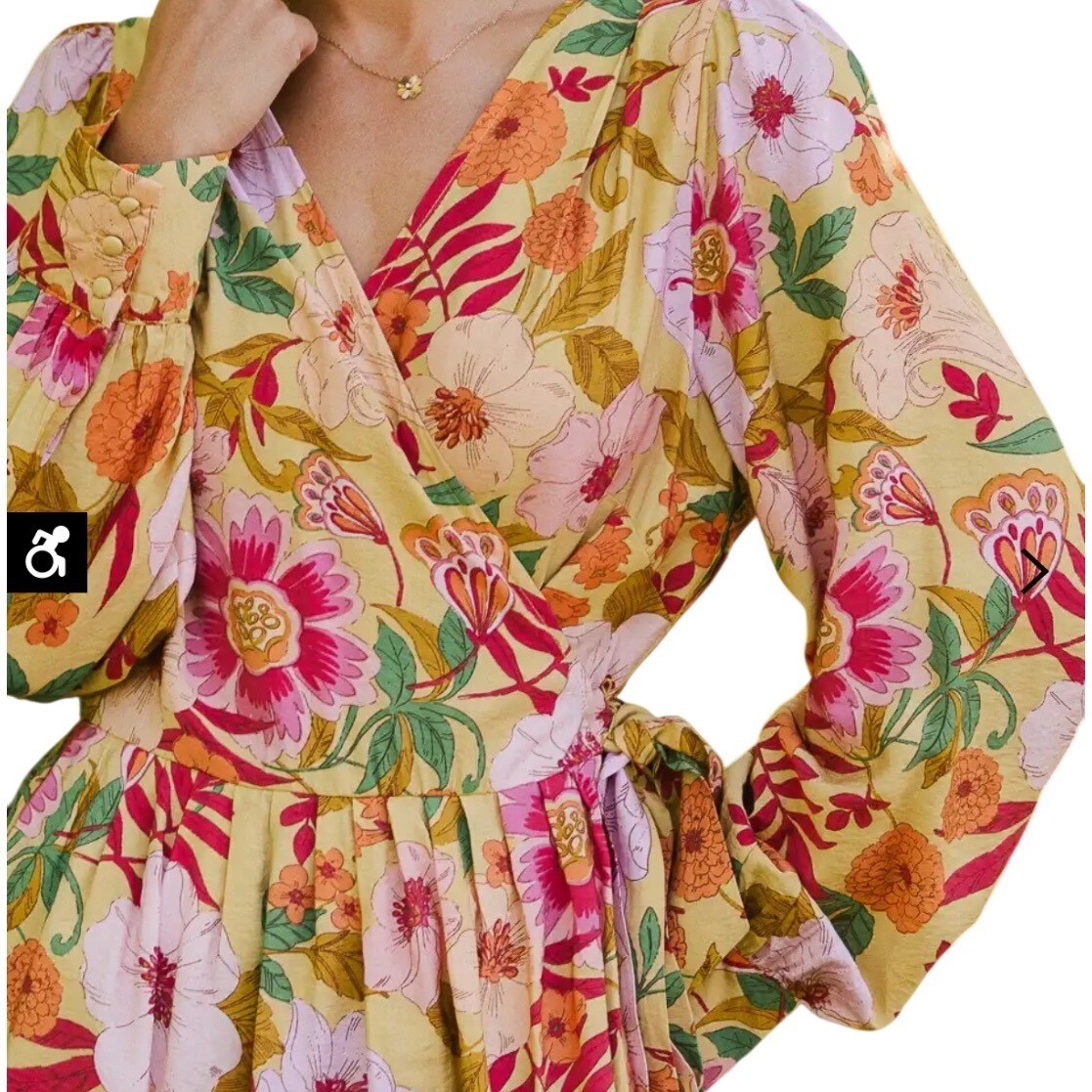 Yellow Floral Wrap Midi Dress Boho Fairy Garden Romantic summer prarie dress nwt