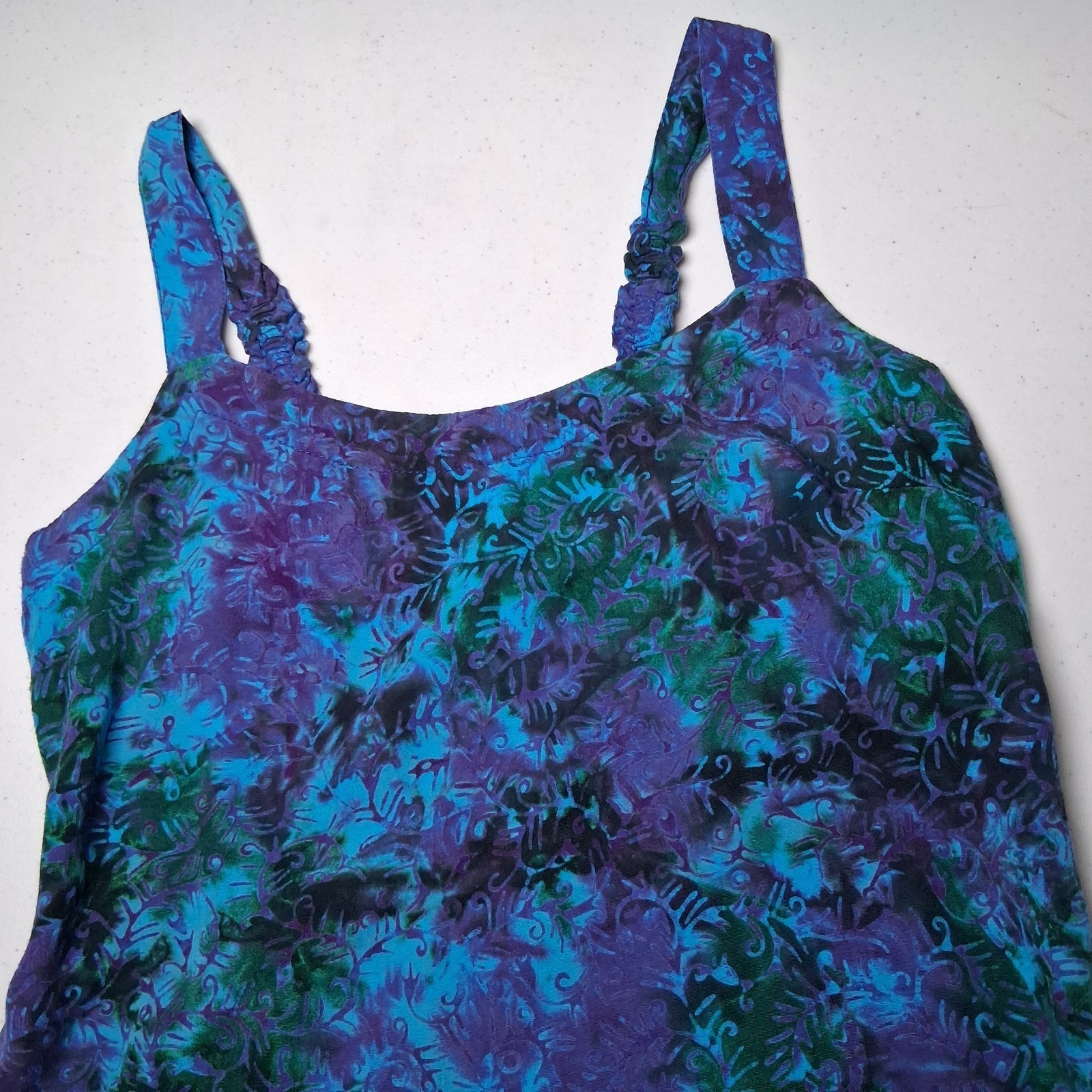 Peppermint Bay Dress Small Blue Batik Ruffled Whimsical Fairy Hippie Sundress