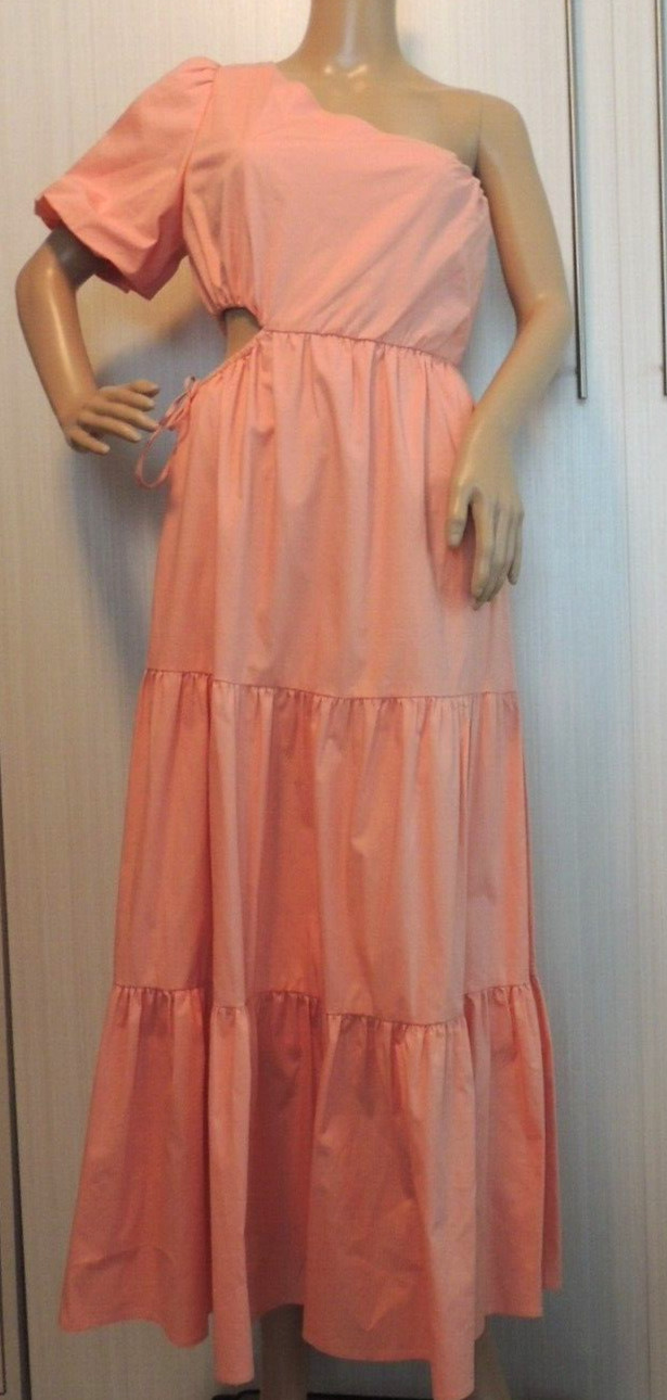WAYF One-Shoulder Midi Dress NWT Sz S Peach Cotton Blend MSRP $158