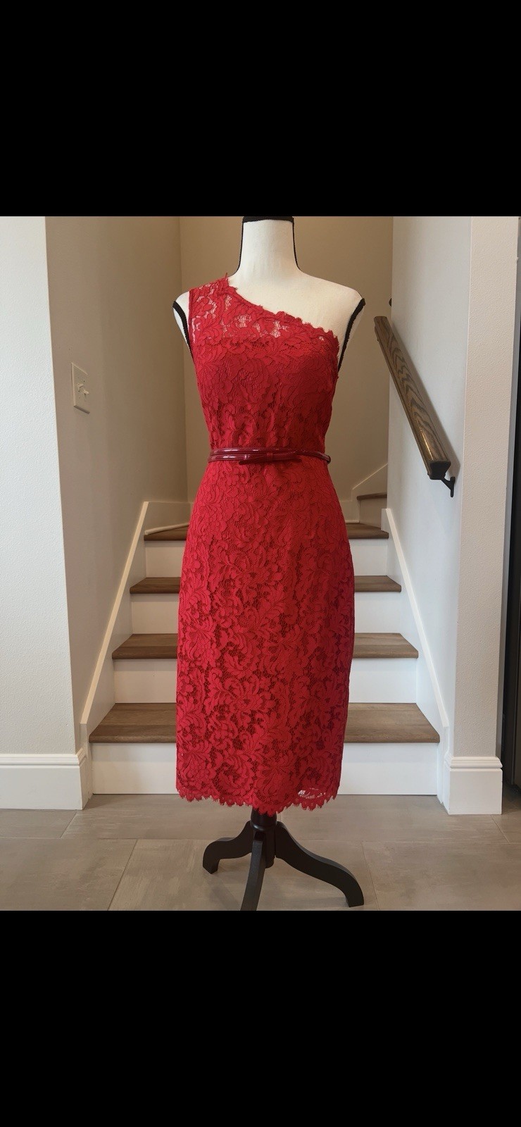 Red Lace One Shoulder Sheath Dress Size 10 Cocktail Party
