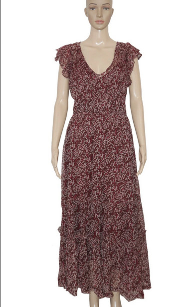 Free People Aurora Printed Floral Ruffle Ruched Cap Sleeve Sheer Midi Dress L