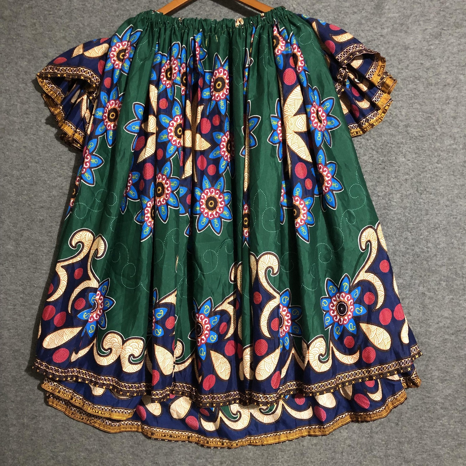 Grass-Fields Dress Womens Plus Size 22 Green Blue African Wax Print Off Shoulder