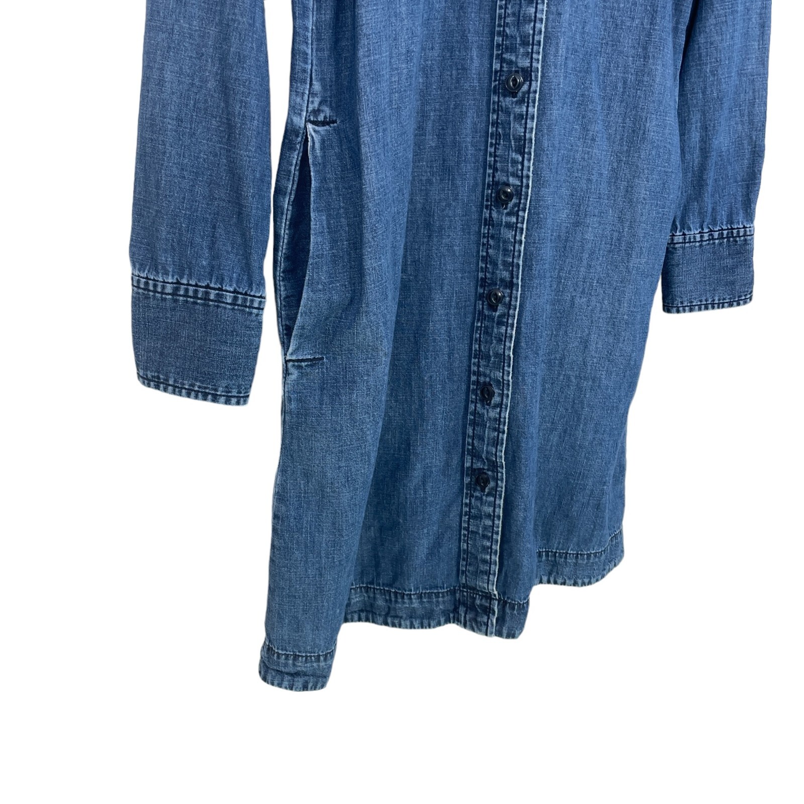 Madewell Size XS Blue Denim Chambray Shirt Dress Long Sleeve Side Pockets