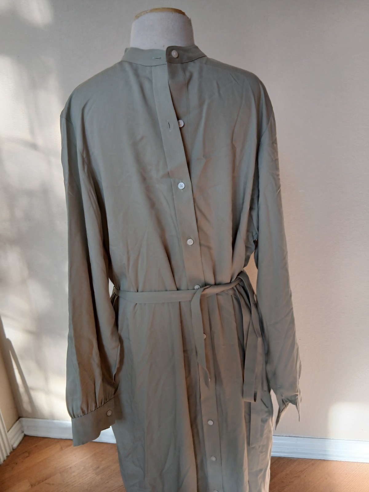 Uniqlo Kimono Cover Up Maxi Belted Light Green Dress Minimalistic Kaftan S/M
