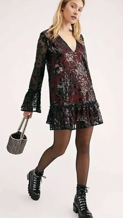 NWT Free People Falling Flowers Frock Mini Sequin Dress Small Party Holidays