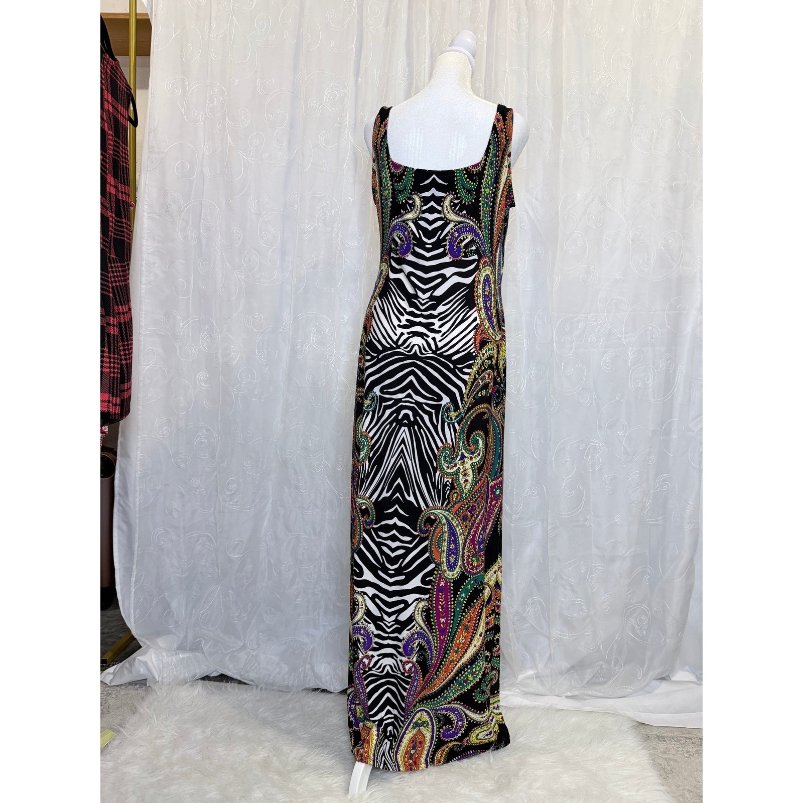 Glamour Womens Zebra Paisley Mixed Print Sleeveless Maxi Dress Black Multi 8