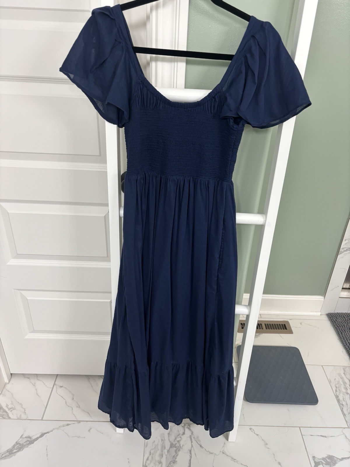 Vineyard Vines Nautical Navy Square Neck Flutter Sleeve Smocked Midi Dress XXS