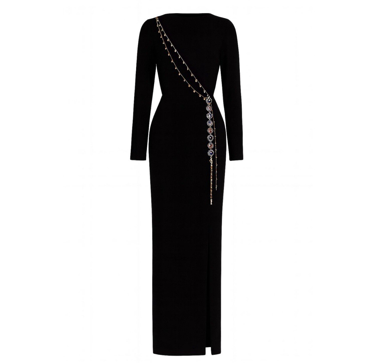 ADIBA Designer Long Sleeves Maxi Black Side Slit Dress With Size XS